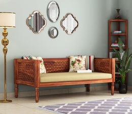Zevorius Sheesham Wood Divan with Mattress (Honey Finish)