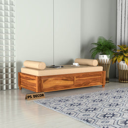Velthanis Sheesham Wood Storage Divan with Mattress (Honey Finish)