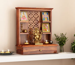 Quendrios Sheesham Wood Home Temple (Honey Finish)