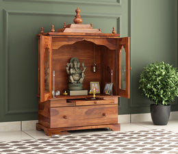 Pextoris Sheesham Wood Home Temple (Honey Finish)