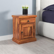 Zenvraxis Sheesham Wood Bedside Table (Honey Finish)