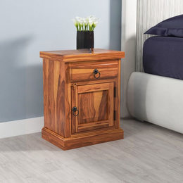 Zenvraxis Sheesham Wood Bedside Table (Honey Finish)