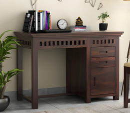 Calvithor Sheesham Wood Study Table with Pull Out Drawers and Cabinet (Walnut Finish)