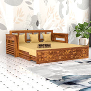Vedyan Sheesham Wood 3 Seater Sofa Bed With Storage (Honey Finish)