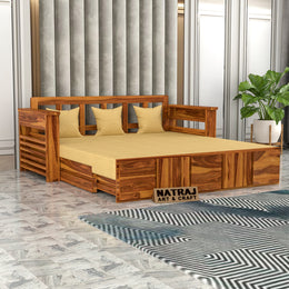 Aryavex Sheesham Wood 3 Seater Sofa Bed With Storage (Honey Finish)
