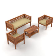 Yokriayn 5 Seater Solid Wood Sofa (Honey Finish)