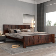 Lithorien Sheesham Wood Queen Size Bed Without Storage (Walnut Finish)