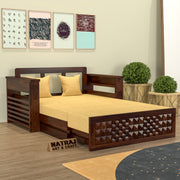 Vedyan Sheesham Wood 2 Seater Sofa Bed With Storage (Walnut Finish)
