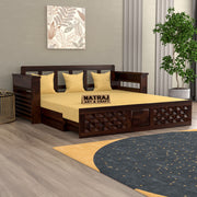 Shauryx Sheesham Wood 3 Seater Sofa Bed With Storage (Walnut Finish)