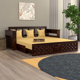 Shauryx Sheesham Wood 3 Seater Sofa Bed With Storage (Walnut Finish)