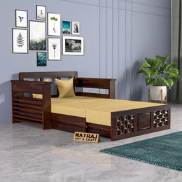 Shauryx Sheesham Wood 2 Seater Sofa Bed With Storage (Walnut Finish)