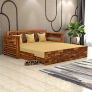 Suryav Sheesham Wood 3 Seater Sofa Bed With Storage (Honey Finish)