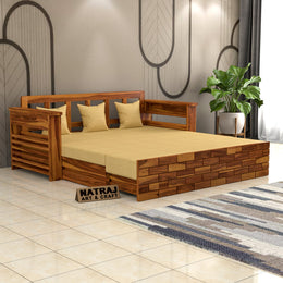 Suryav Sheesham Wood 3 Seater Sofa Bed With Storage (Honey Finish)