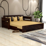 Suryav Sheesham Wood 3 Seater Sofa Bed With Storage (Walnut Finish)