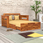 Suryav Sheesham Wood 2 Seater Sofa Bed With Storage (Honey Finish)