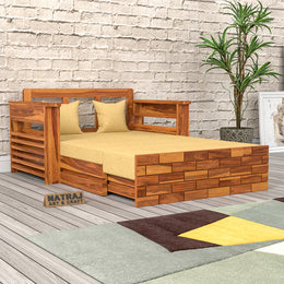 Suryav Sheesham Wood 2 Seater Sofa Bed With Storage (Honey Finish)