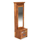 Gendrin Sheesham Wood Dressing Table with Mirror and Drawers (Honey Finish)