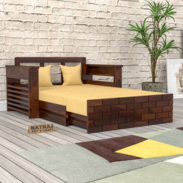 Suryav Sheesham Wood 2 Seater Sofa Bed With Storage (Walnut Finish)