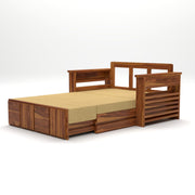 Aryavex Sheesham Wood 2 Seater Sofa Bed With Storage (Honey Finish)