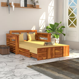 Aryavex Sheesham Wood 2 Seater Sofa Bed With Storage (Honey Finish)
