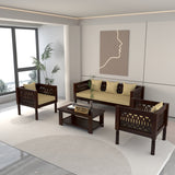Yokriayn 5 Seater Solid Wood Sofa (Walnut Finish)