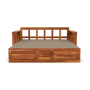 Karmith Sheesham Wood 3 Seater Sofa Bed With Storage (Honey Finish)