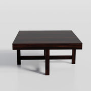 Solinvale Solid Sheesham Wood Coffee Table with 4 Cushioned Stools – Walnut Finish