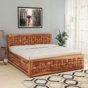 Ulvarinth Sheesham Wood King Size Bed With Storage (Honey Finish)