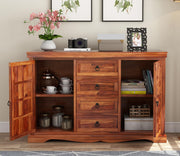 Xorven Sheesham Wood Cabinet and Sideboard (Honey Finish)