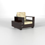 Jorvian Suede 6 Seater Solid Wood Sofa (Walnut Finish)