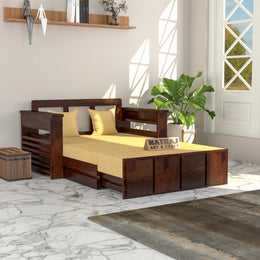 Aryavex Sheesham Wood 2 Seater Sofa Bed With Storage (Walnut Finish)