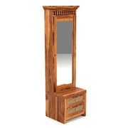 Frovion Sheesham Wood Dressing Table with Mirror and Drawers (Honey Finish)