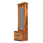 Frovion Sheesham Wood Dressing Table with Mirror and Drawers (Honey Finish)