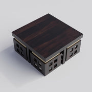 Ashivale Solid Sheesham Wood Coffee Table with 4 Cushioned Stools – Walnut Finish