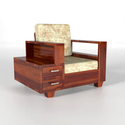 Jorvian Suede 6 Seater Solid Wood Sofa (Honey Finish)