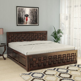 Ulvarinth Sheesham Wood King Size Bed With Storage (Walnut Finish)