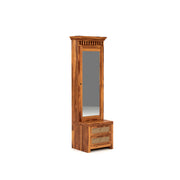 Frovion Sheesham Wood Dressing Table with Mirror and Drawers (Honey Finish)