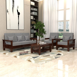 Fenwick 5 Seater Solid Wood Sofa (Walnut Finish)