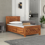 Eldvior Sheesham Wood Single Size Bed With Storage (Honey Finish)