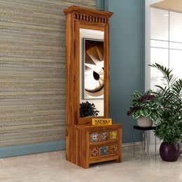 Gendrin Sheesham Wood Dressing Table with Mirror and Drawers (Honey Finish)