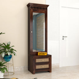 Frovion Sheesham Wood Dressing Table with Mirror and Drawers (Walnut Finish)