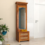 Frovion Sheesham Wood Dressing Table with Mirror and Drawers (Honey Finish)