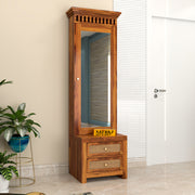 Frovion Sheesham Wood Dressing Table with Mirror and Drawers (Honey Finish)