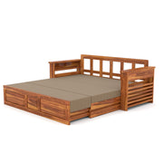 Karmith Sheesham Wood 3 Seater Sofa Bed With Storage (Honey Finish)