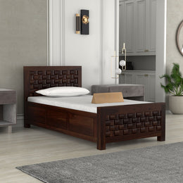 Eldvior Sheesham Wood Single Size Bed With Storage (Walnut Finish)