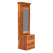 Dresthion Sheesham Wood Dressing Table with Mirror and Drawers and Storage Seating Stool (Honey Finish)