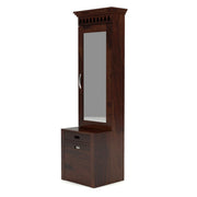 Dresthion Sheesham Wood Dressing Table with Mirror and Drawers and Storage Seating Stool (Walnut Finish)