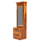 Dresthion Sheesham Wood Dressing Table with Mirror and Drawers and Storage Seating Stool (Honey Finish)
