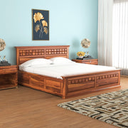 Sylvion Sheesham Wood King Size Bed With Storage (Honey Finish)