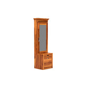 Dresthion Sheesham Wood Dressing Table with Mirror and Drawers and Storage Seating Stool (Honey Finish)